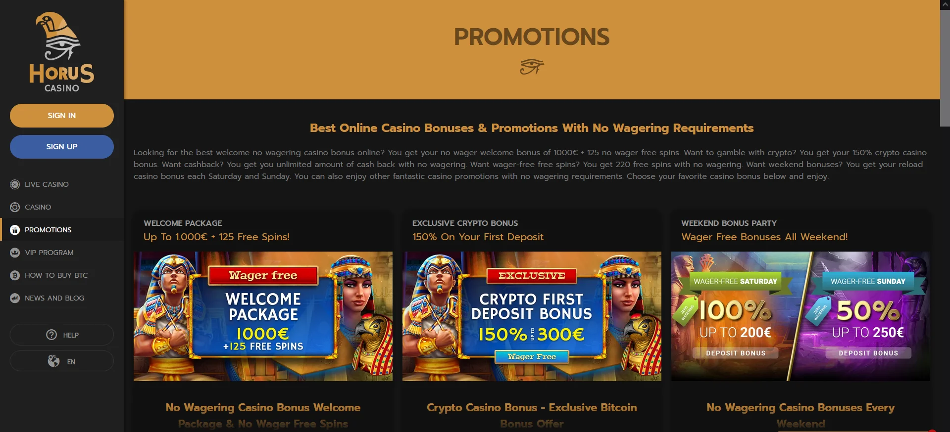 Bonusuri pentru Horus | World Casino Expert Romania