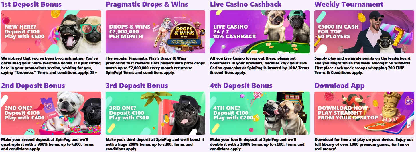 Bonusuri în Casino SpinPug