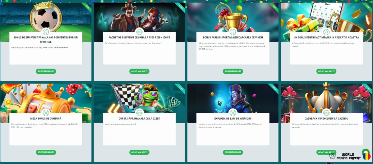 Bonusuri și promoții la 22Bet Casino pentru jucătorii români