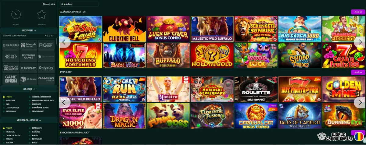 Sloturi și jocuri în cazinoul online SpinBetter