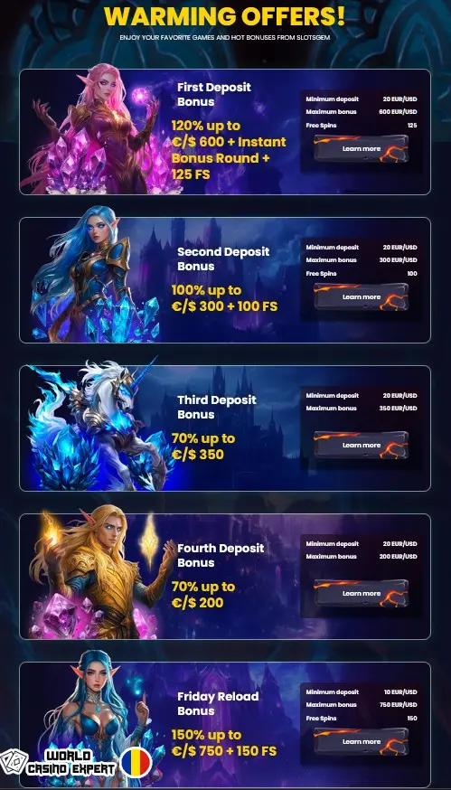 Bonusuri de la cazinoul online SlotsGem pentru jucătorii români