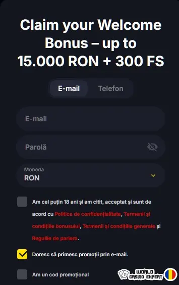 Procesul de înregistrare la Yep.Casino